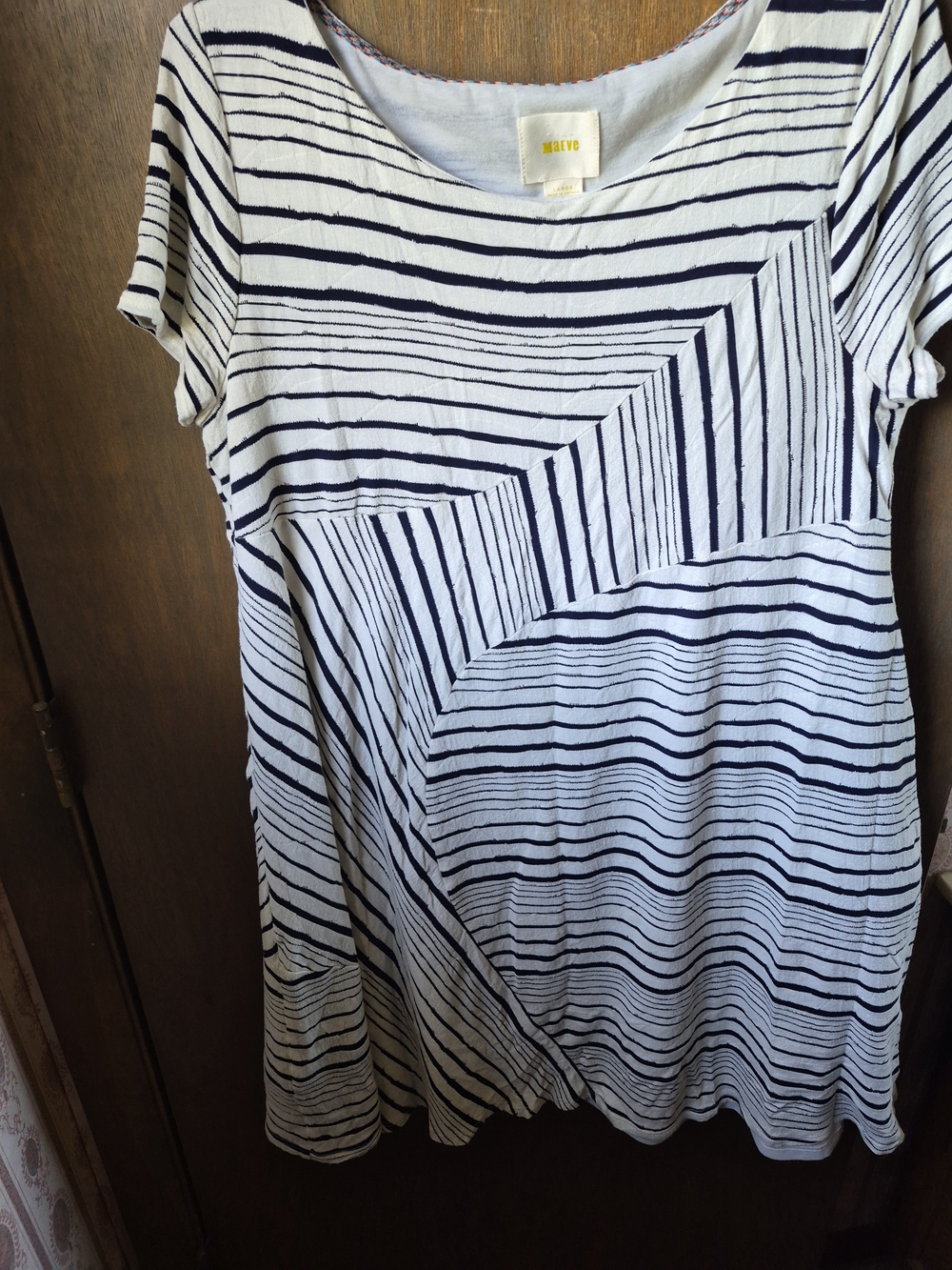 Maeve White and Black Short Sleeve Striped Dress
